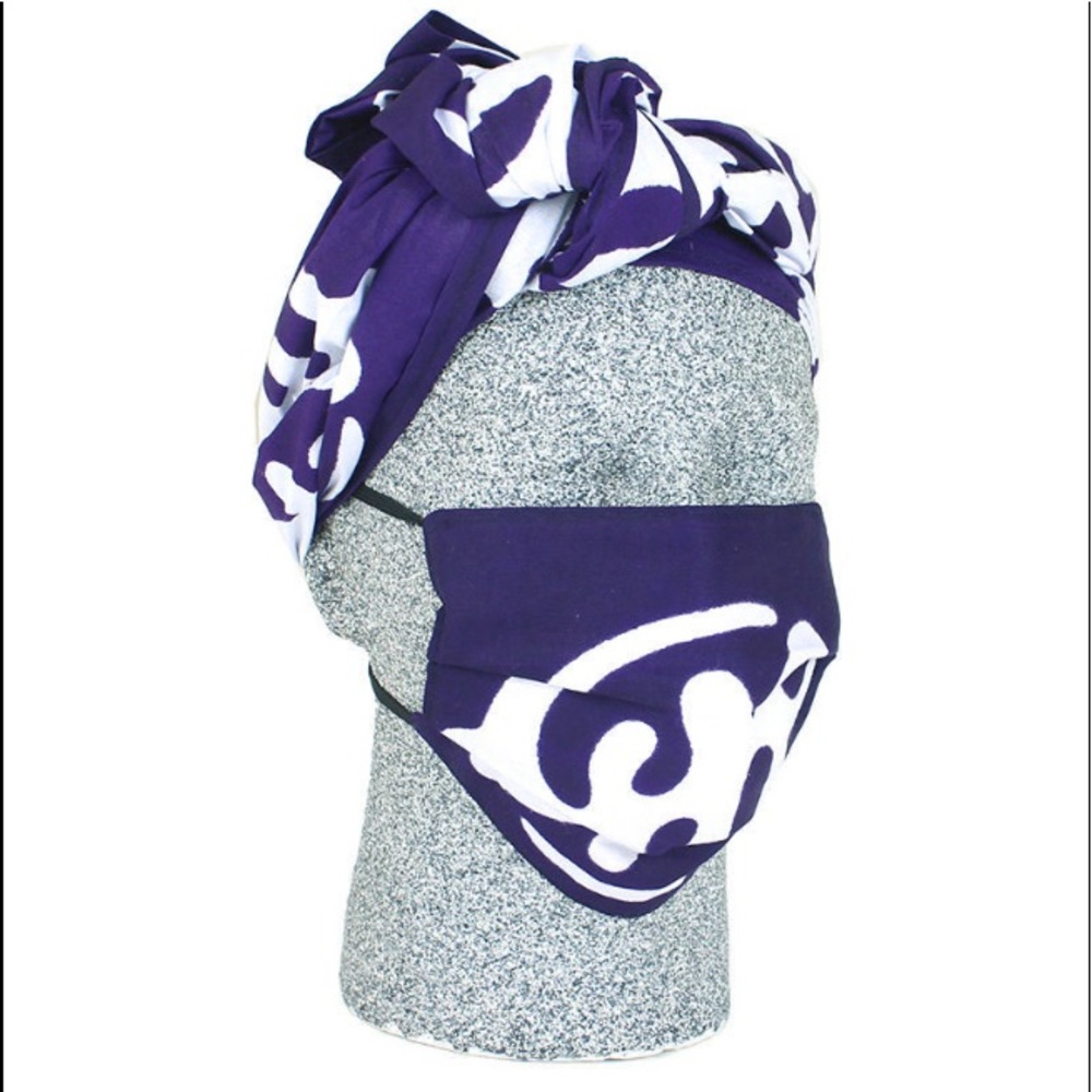 Blue and white print Headwrap set